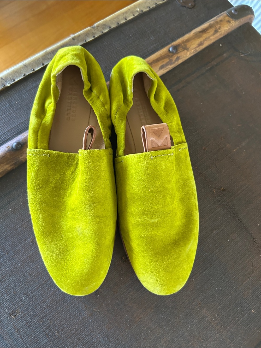 MERCEDES CASTILLO Chartreuse Suede Slip-On Loafers